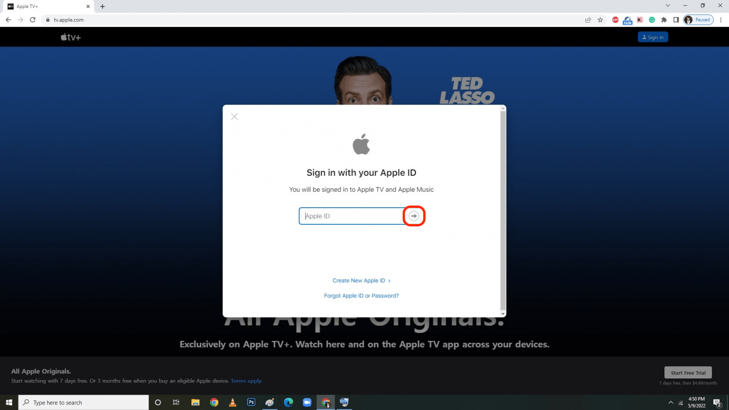 Type your Apple TV account email and password, then click the arrow.