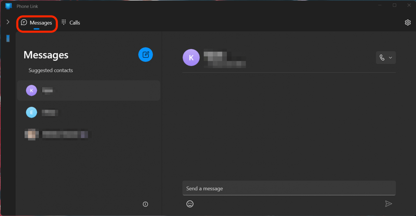 The Messages tab will show your recent messages.