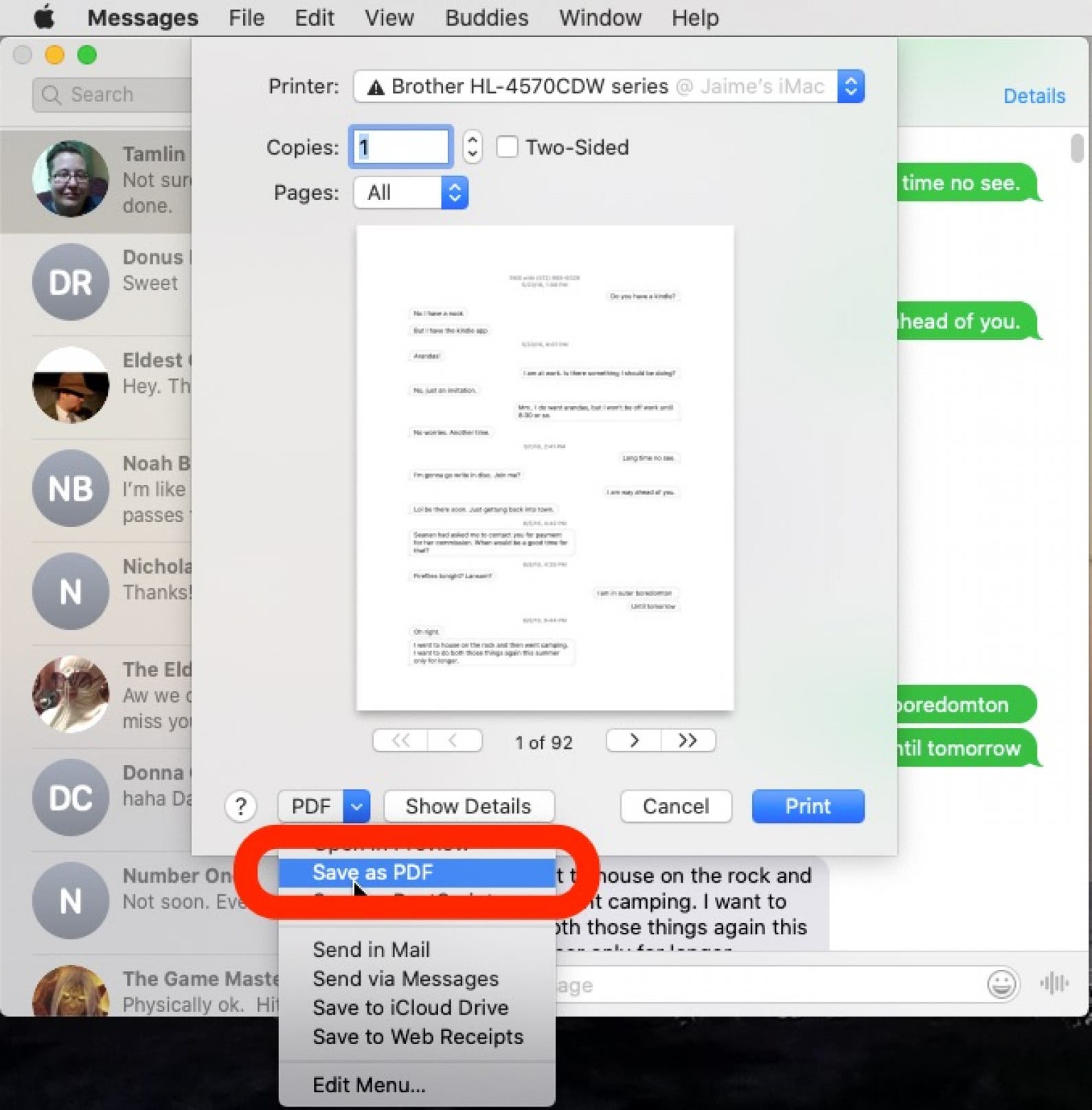 how to save imessages on mac to pdf