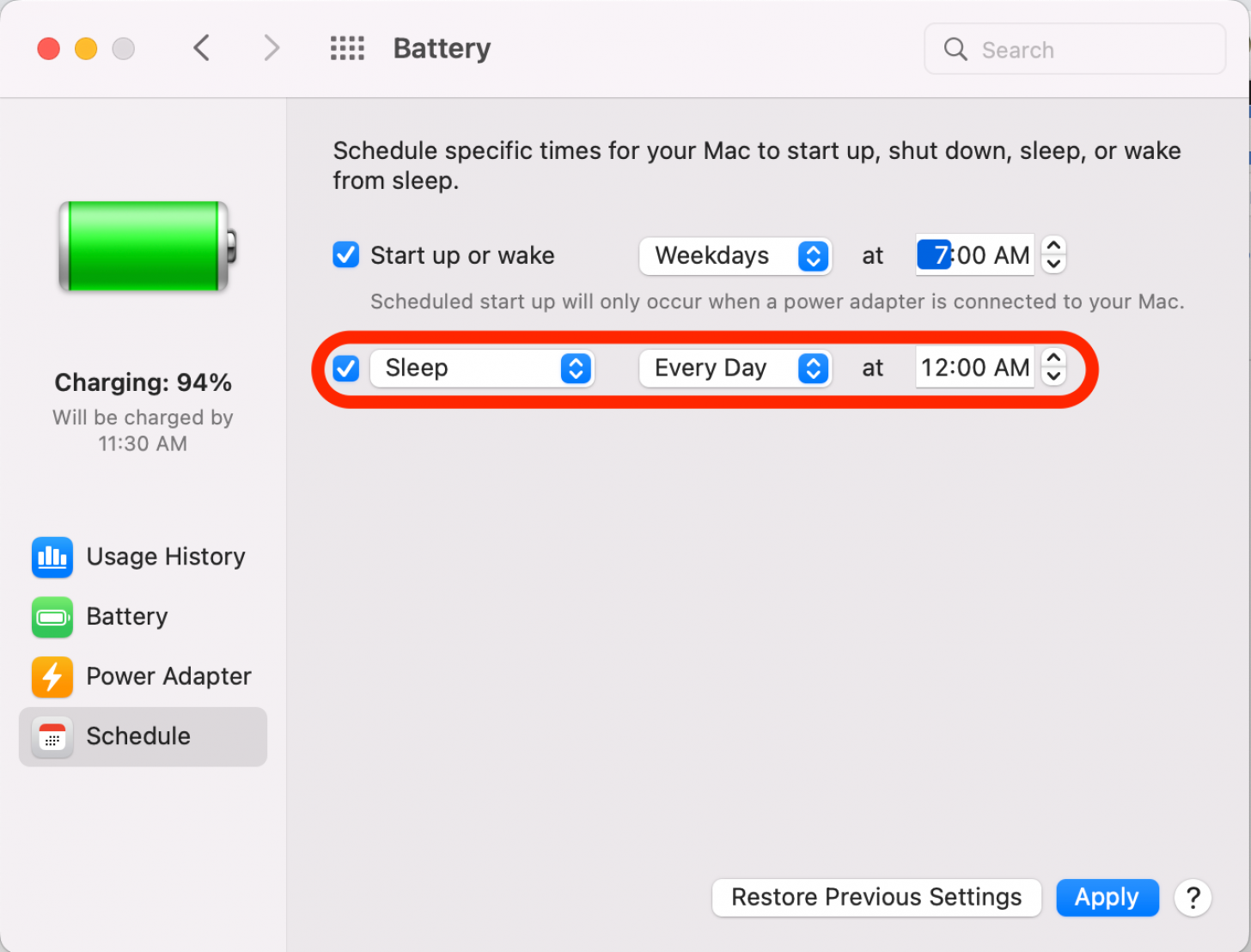 All these same settings apply to the Sleep option, to set your Mac to automatically go to sleep at a certain time.