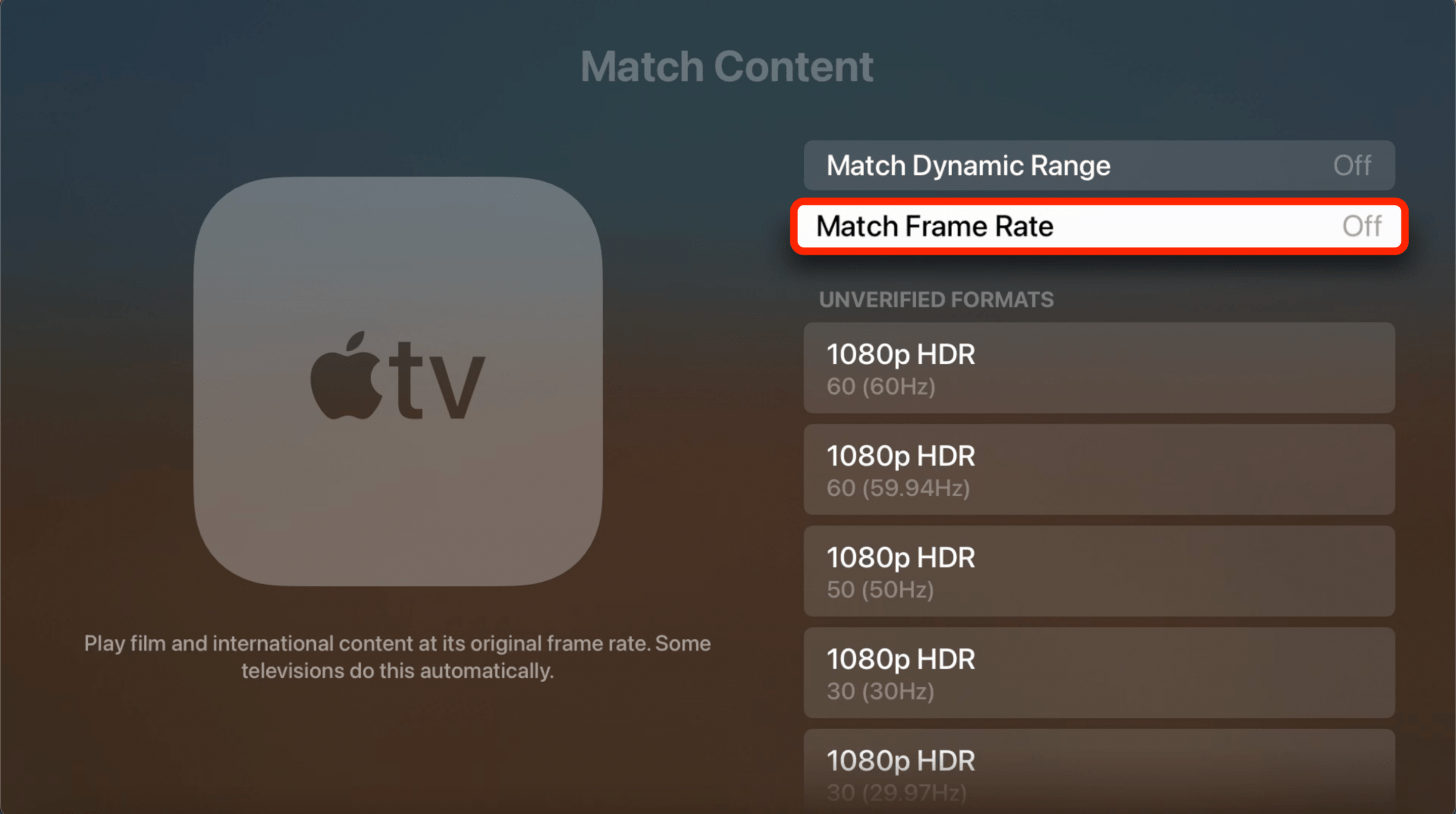 Make sure Match Frame Rate is turned off, as this could cause audio sync problems.