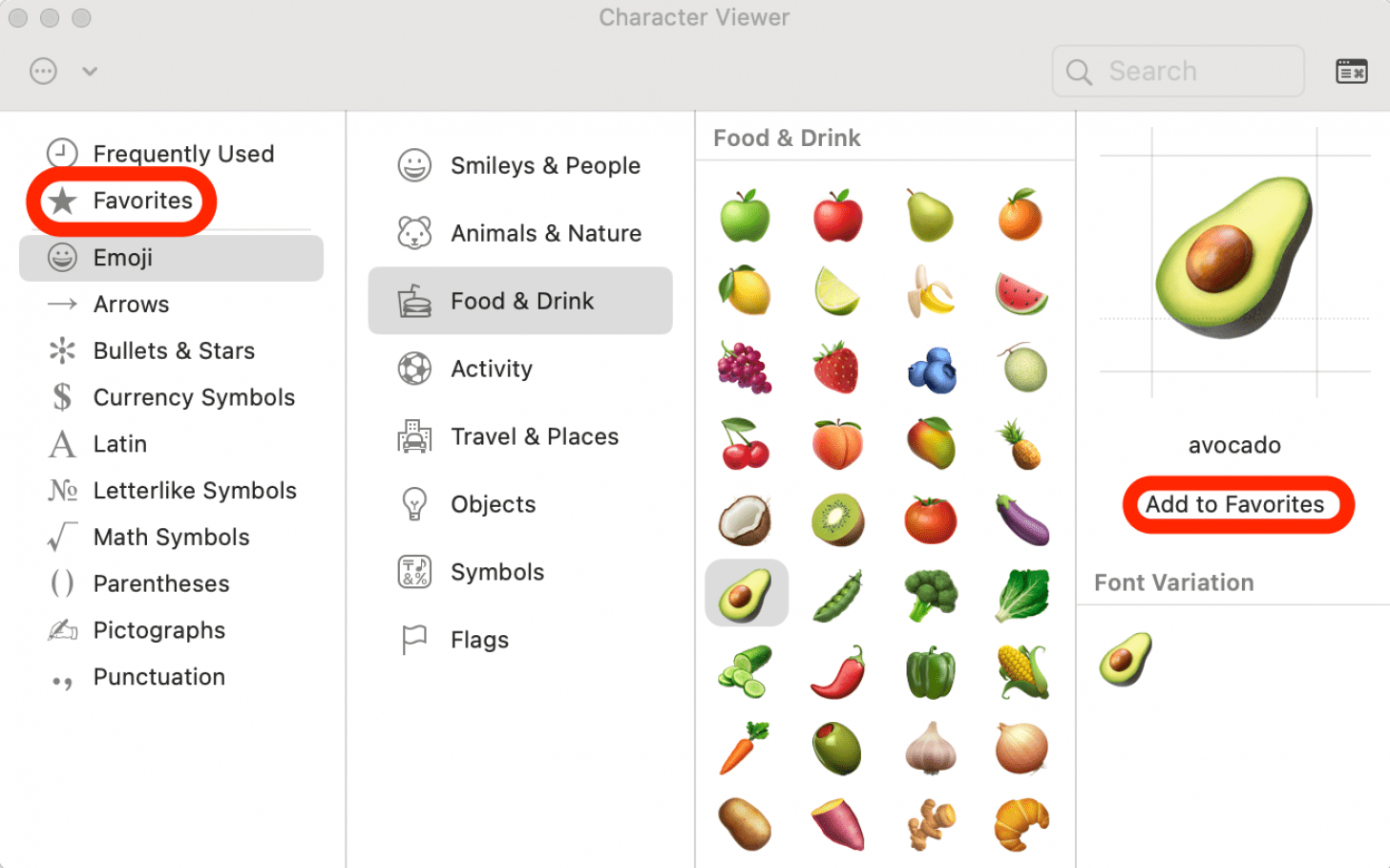 To more easily find the selected emoji next time, you can also click Add to Favorites.