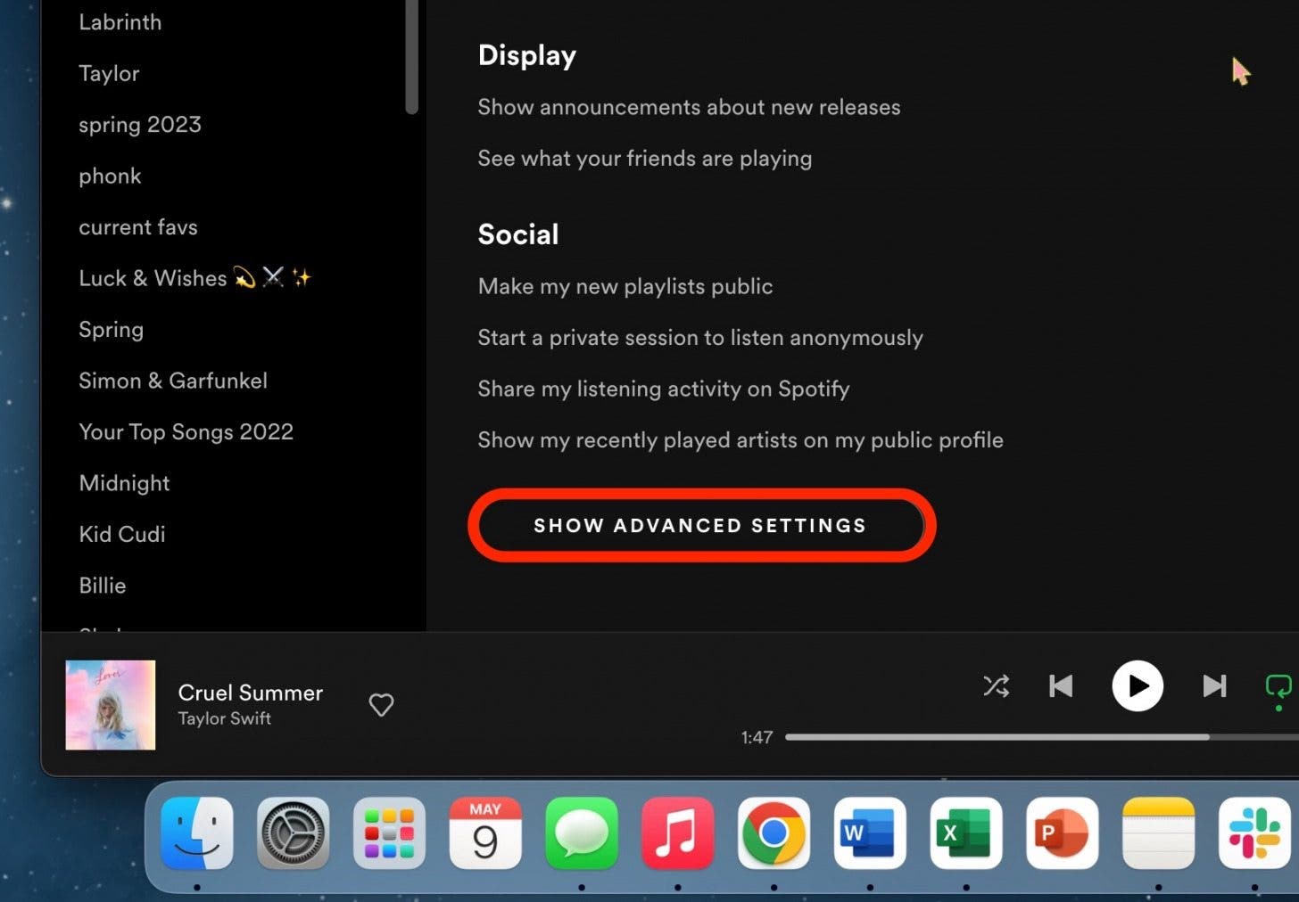 Scroll down and click Show Advanced Settings.