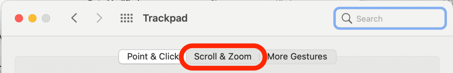 Select the middle of the three pages, entitled Scroll & Zoom. This is where to set trackpad scroll.