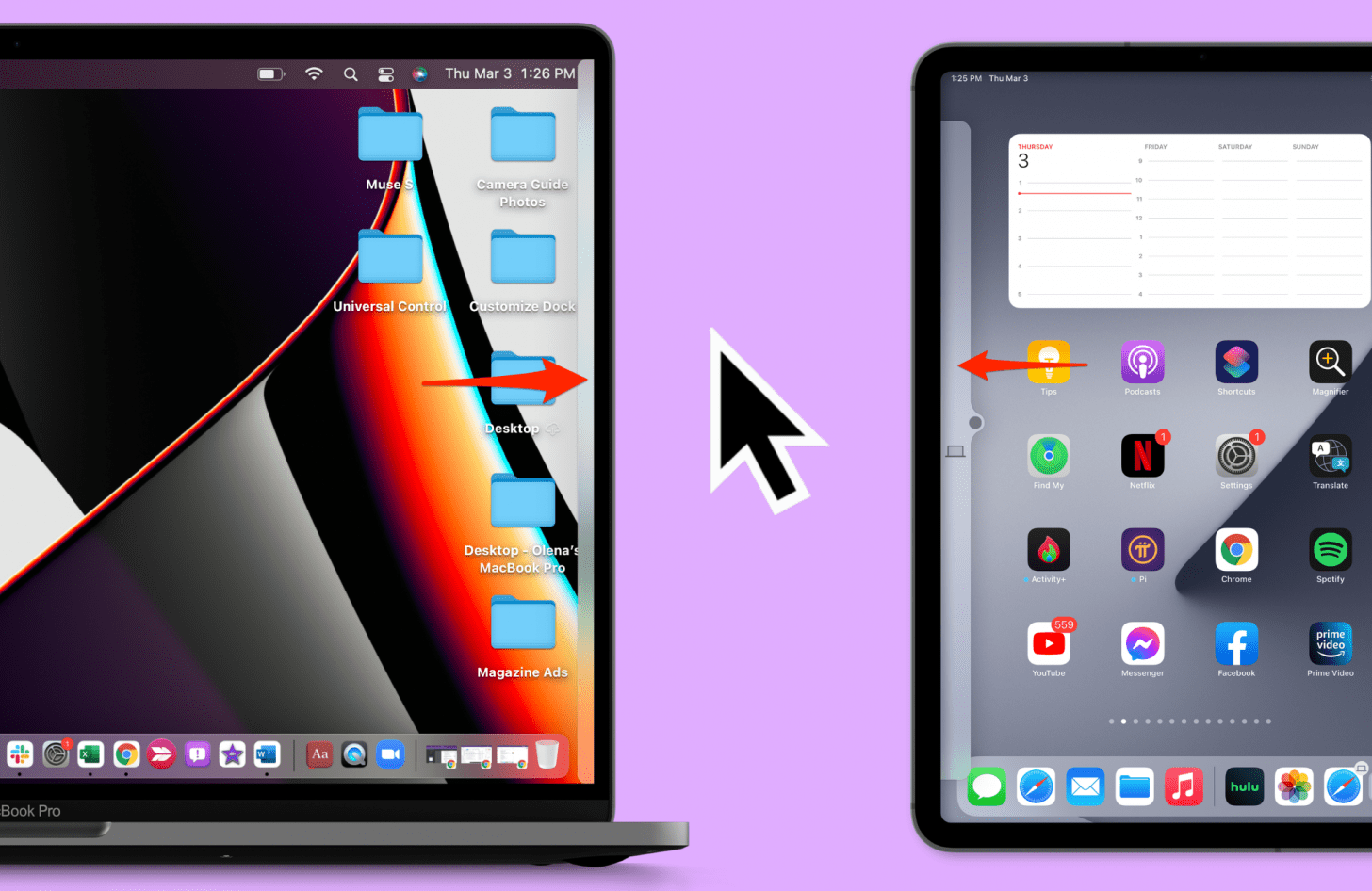 On your Mac, drag your cursor to the edge of your display until you see a boundary-breaking animation. Sometimes you have to try both sides before it shows up on one. Keep moving your cursor, and you will see it appear on your iPad!