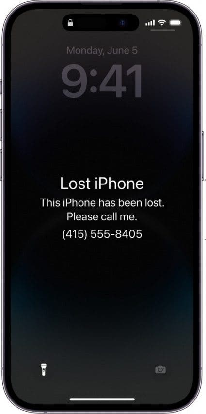 iphone in lost mode instructing the user to contact the owner at the phone number displayed on screen