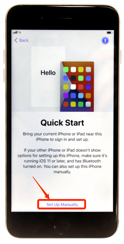 Tap Set Up Manually - transfer samsung to iphone, android to iphone