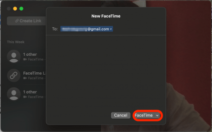 Enter a contact name, email, or number and click FaceTime.