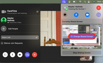 If you want to change what screen you’re sharing, at any time you can click Change Shared Screen.