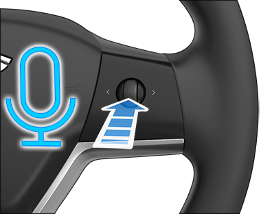 On a Tesla Model 3 or Y, you can press the right-side scroll button on your steering wheel or tap the microphone button on the touchscreen.