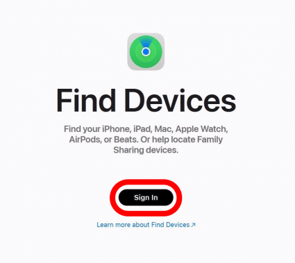 icloud.com sign in page with a red circle around the sign in button