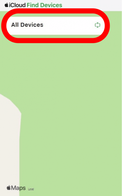 icloud find my page with all devices circled in red