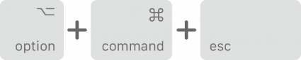 Mac force quit shortcut keys option + cmd + esc