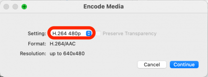 Click to open the Setting: dropdown in the Encode Media popup that appears.