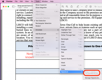 Go back to Tools --> Annotate --> Signature and you will now see the signature that you created. Click on it.