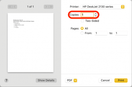 Select how many copies you want to print.