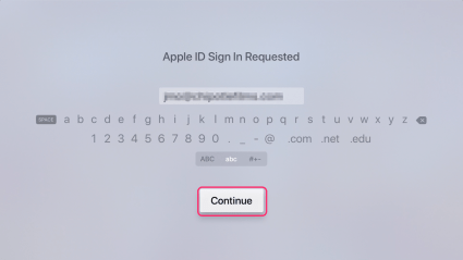 Enter the email address associated with the Apple ID of the new user, and select Continue.