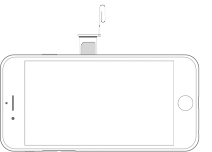 Diagram showing iPhone SIM card tray in out position