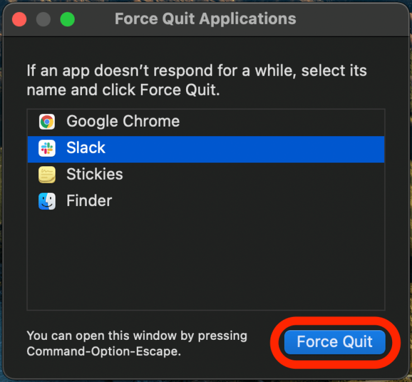 Click on Force Quit