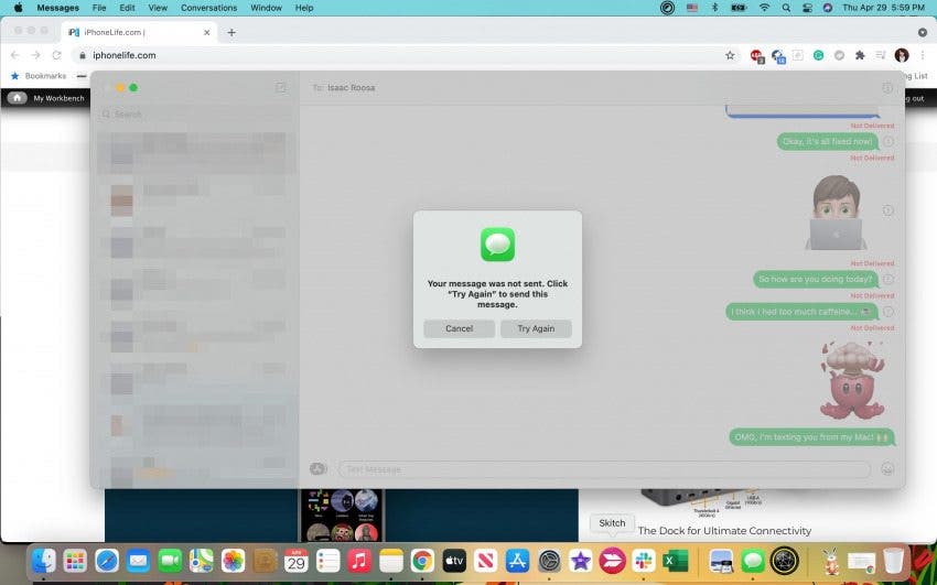 imessage unable to send sms mac