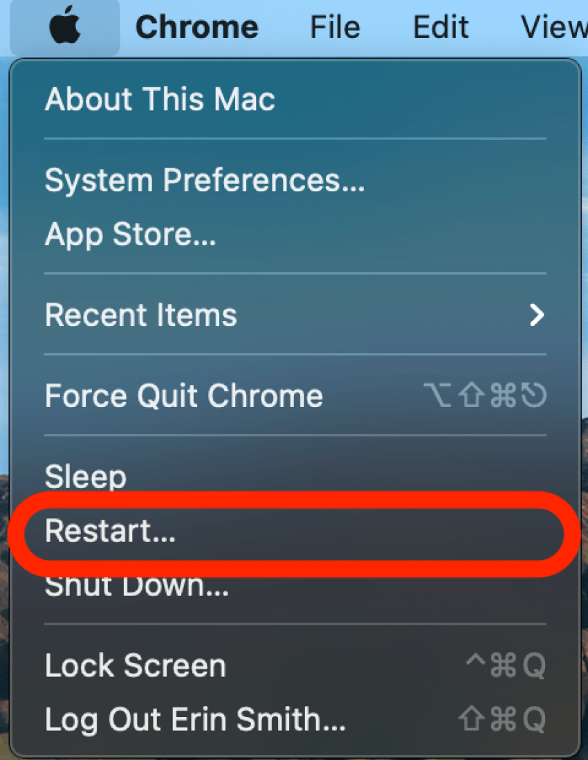 shortcut mac restart