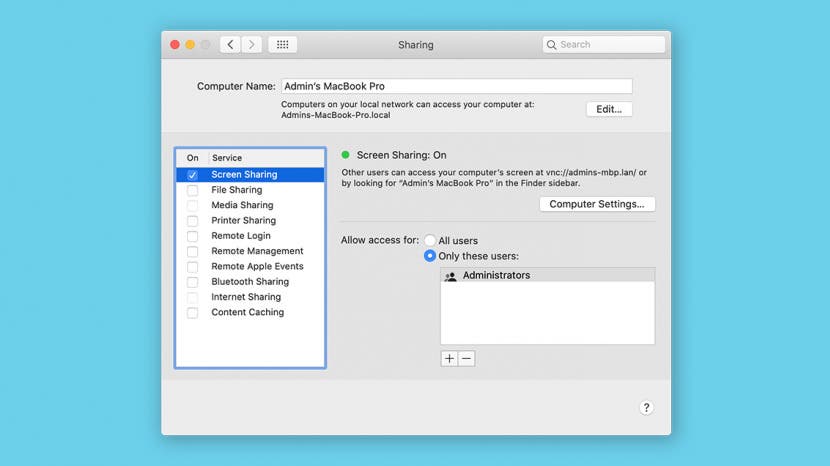 admin screens for mac