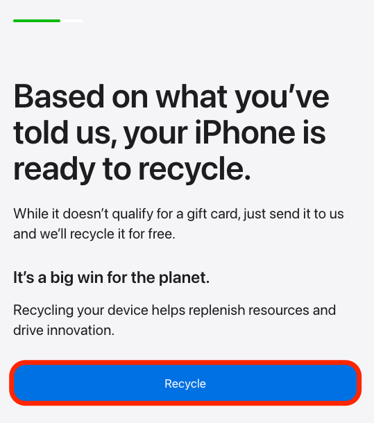 click recycle to start the process of recycling your iphone