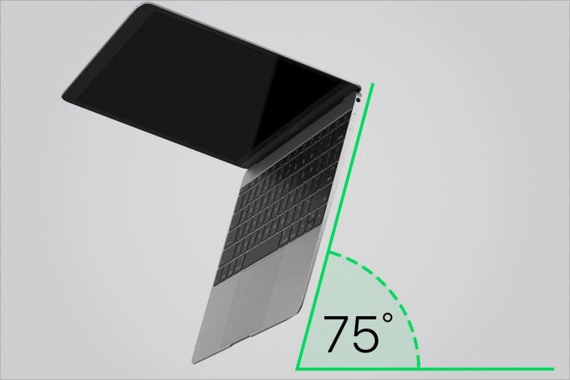 Image from Apple Support - Hold laptop at 75 degree angle.