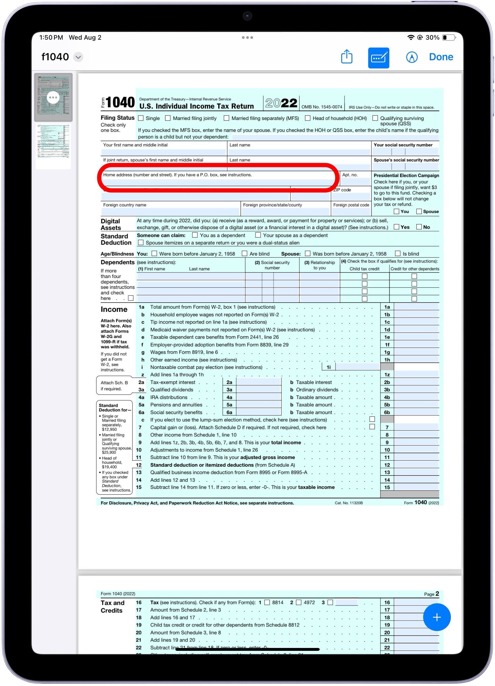 Tap an input field