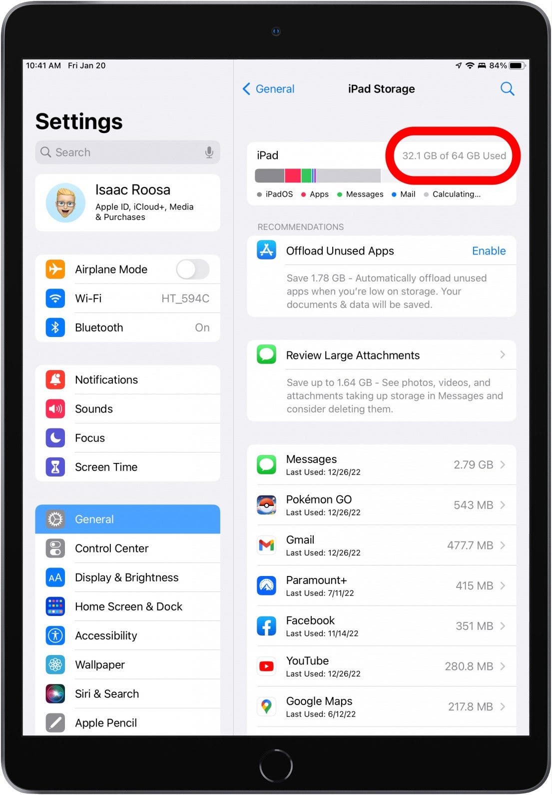 Here you'll see if you have enough storage to download new apps.