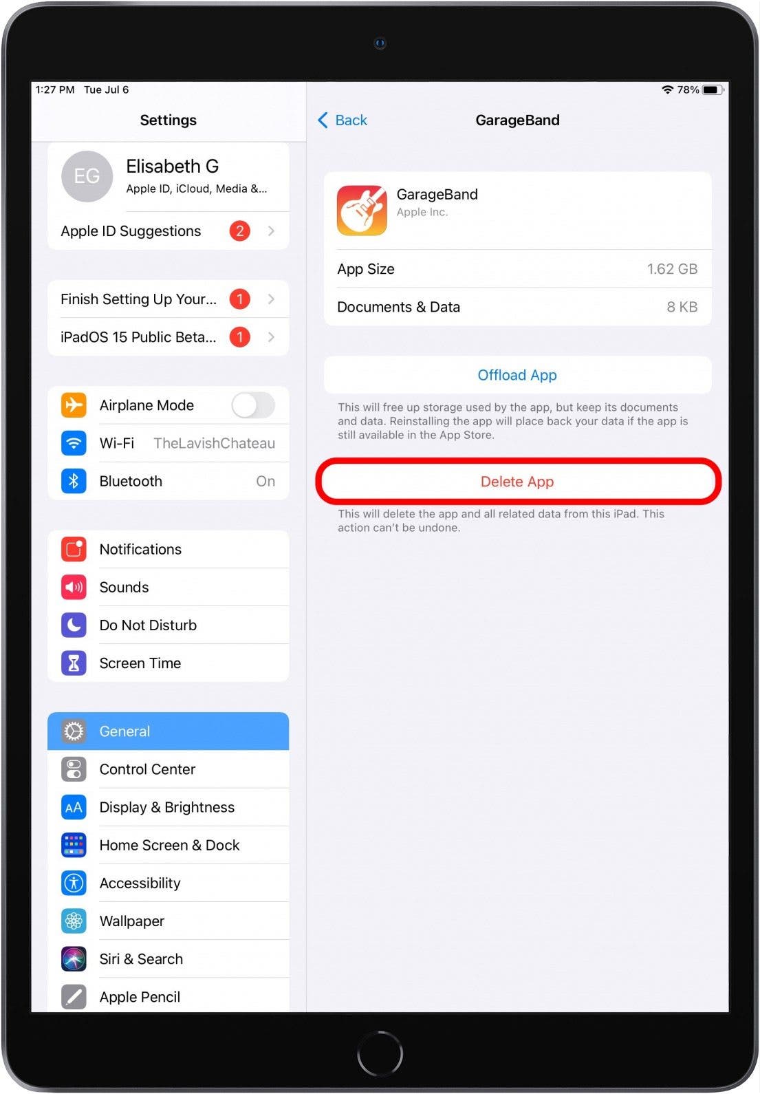 uninstall iPad app