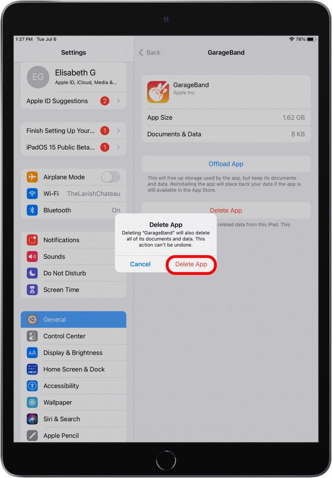 uninstall iPad app