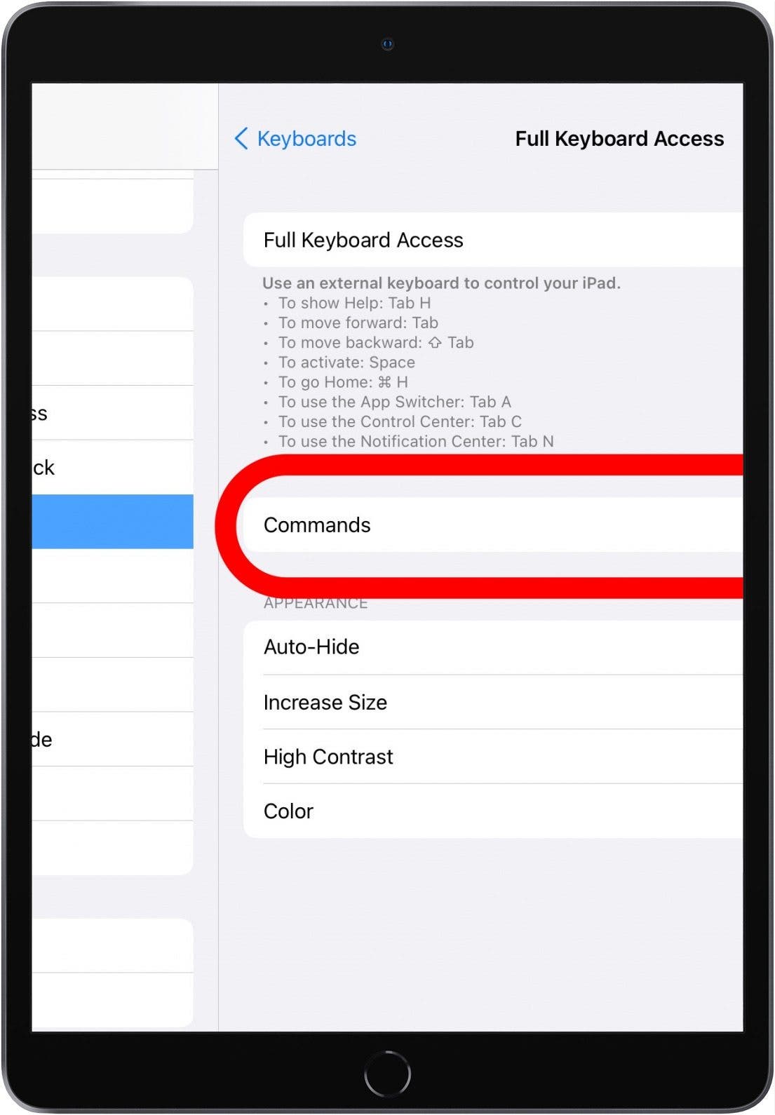 Tap on Commands to review and edit various shortcuts.