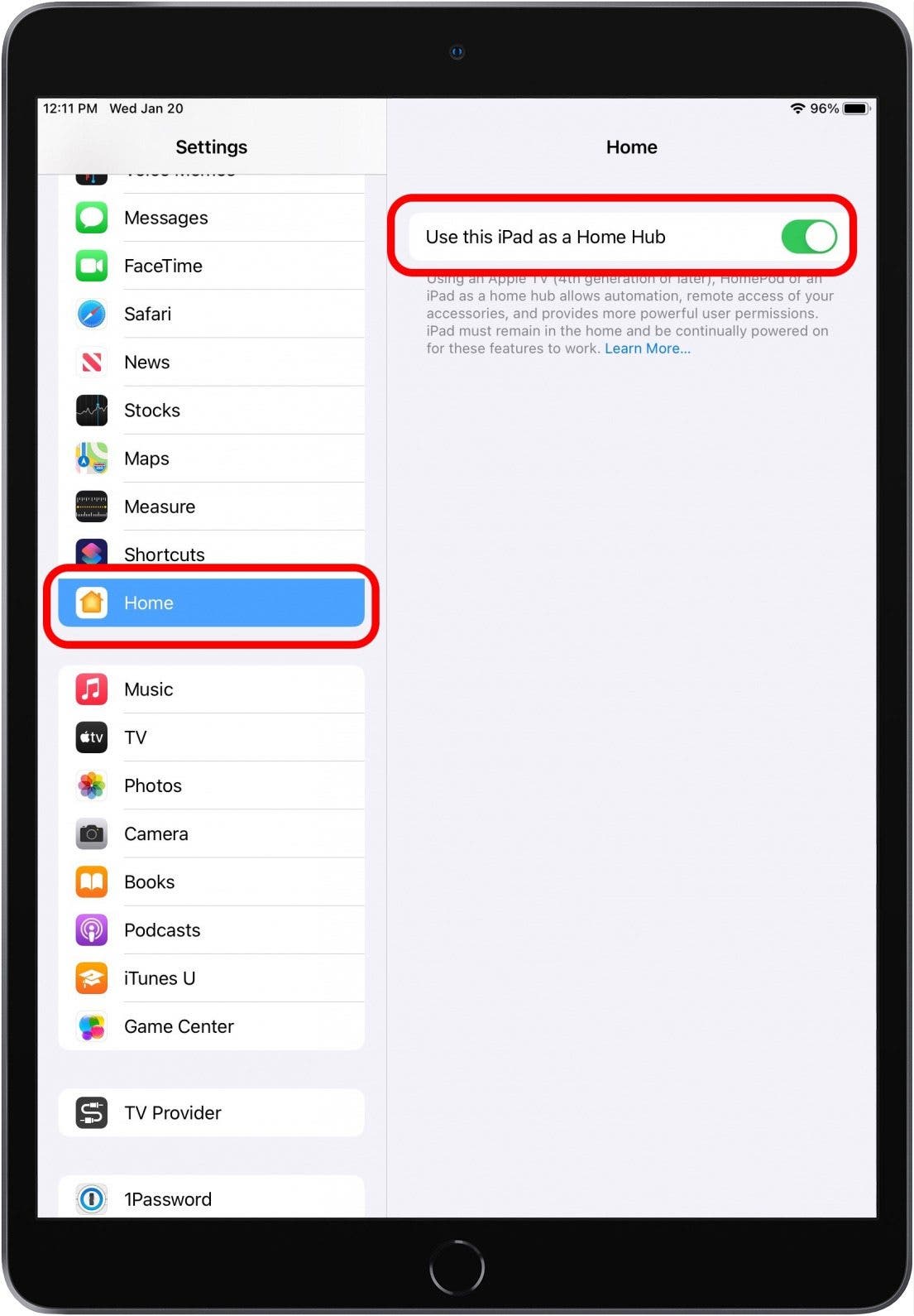 Make sure Use This iPad as a Home Hub is toggled on