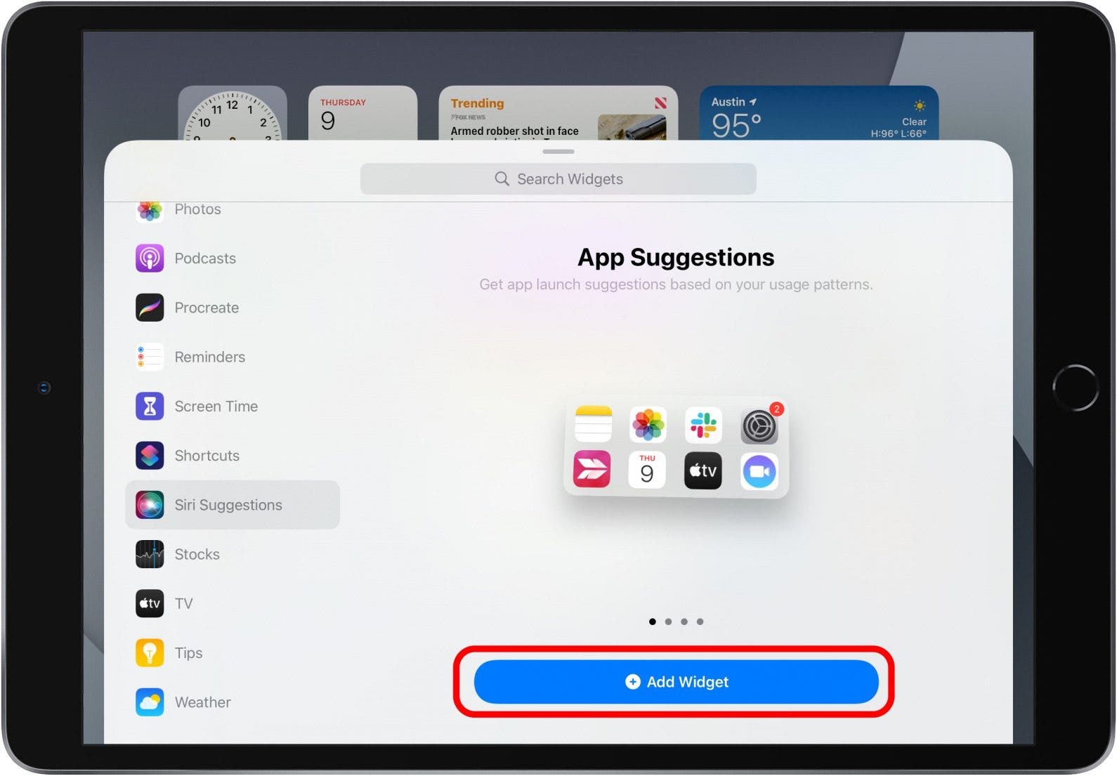 How to Add the Siri Suggestions Widget to iPad Home Screen
