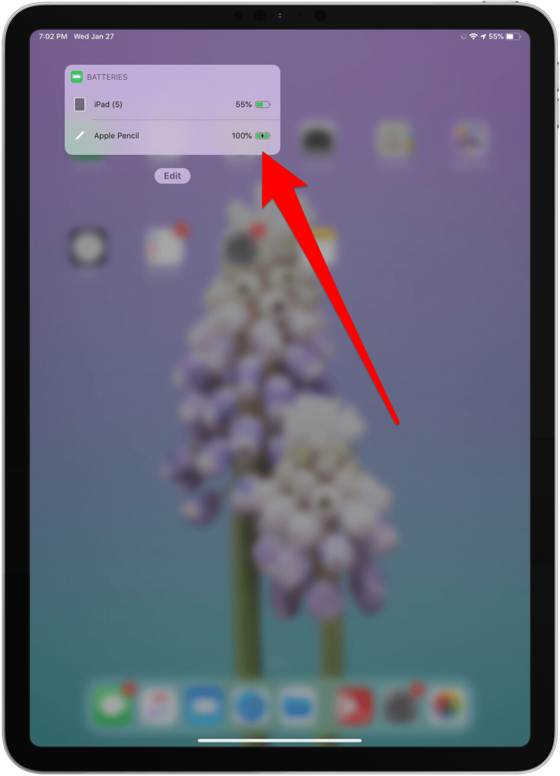 iPad Control Center will show your Apple Pencil battery life