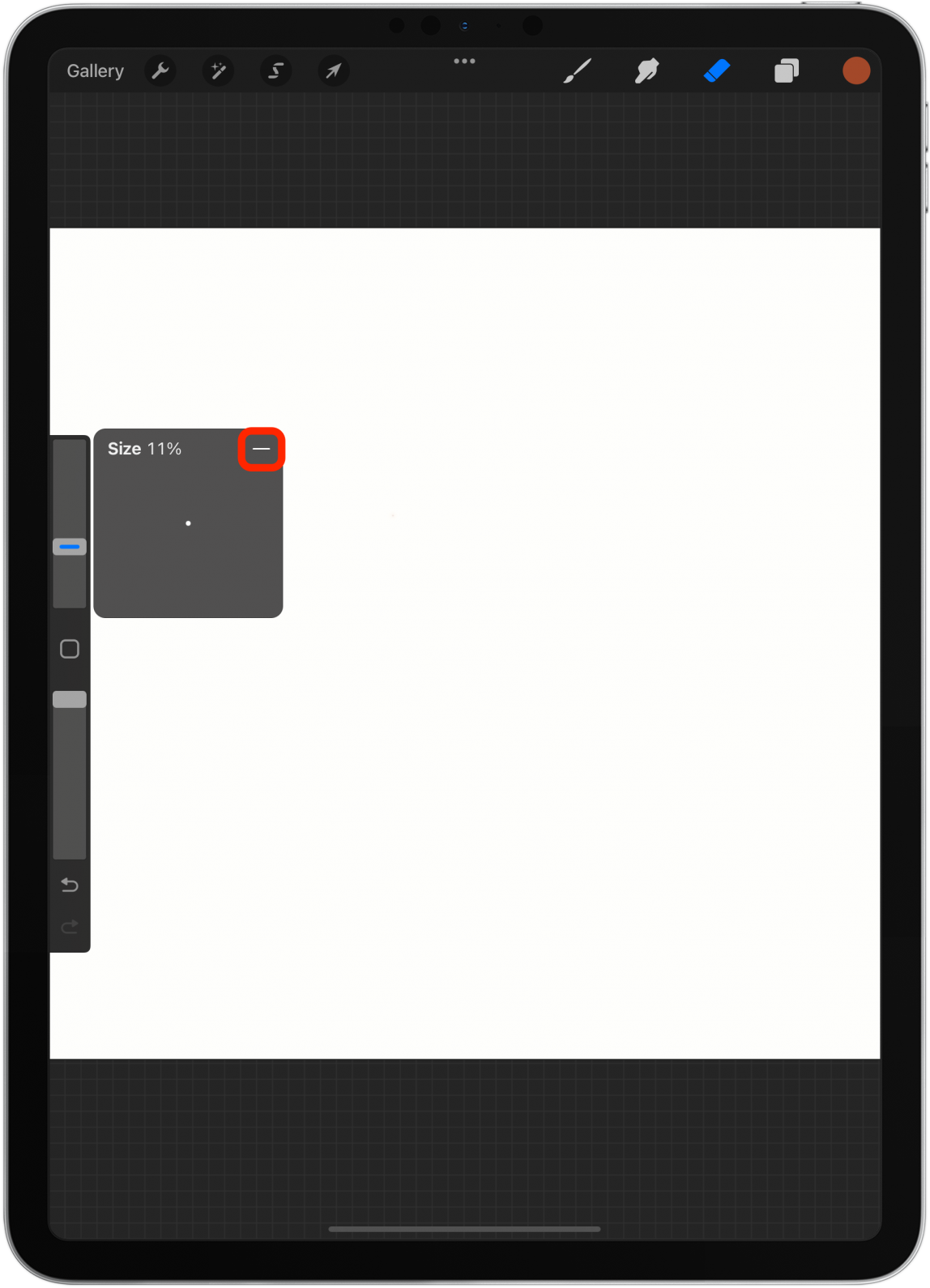 To remove a saved size or opacity, tap it, then tap the minus sign.