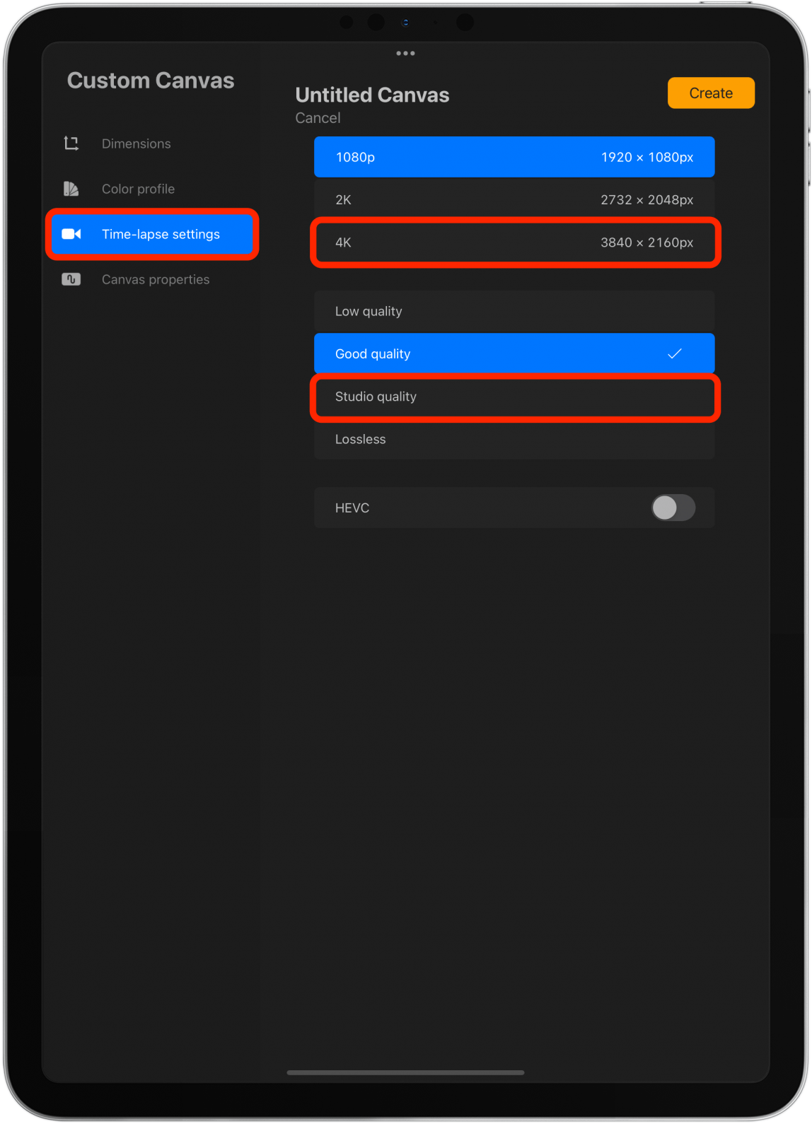 Tap Time-Lapse settings.