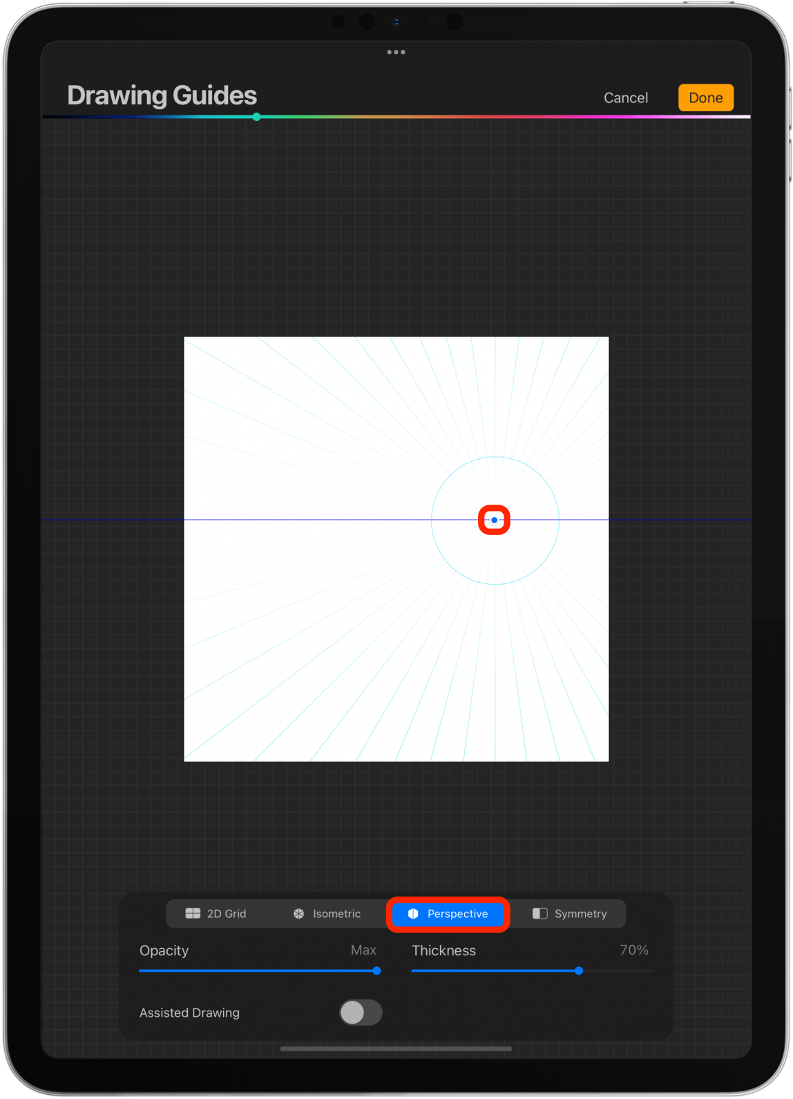 If you select Perspective, you will need to create a vanishing point. 