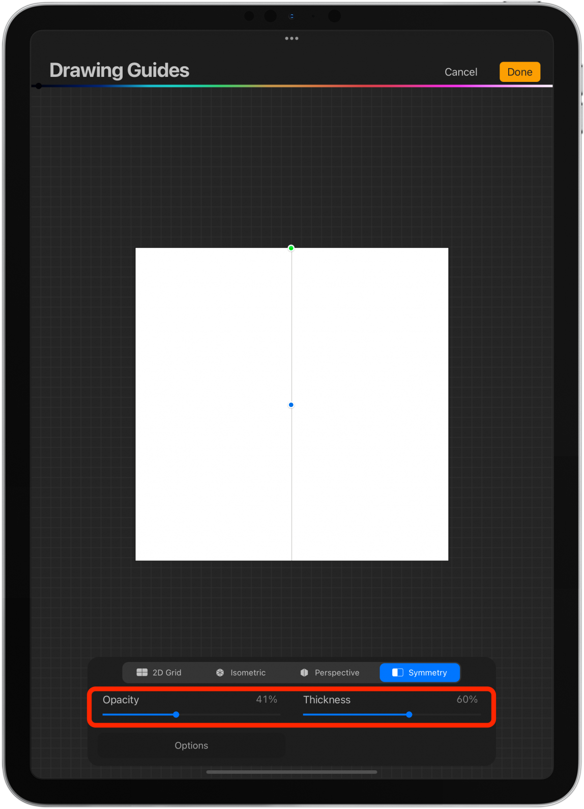 You can also adjust opacity and thickness. Assisted Drawing is automatically selected.