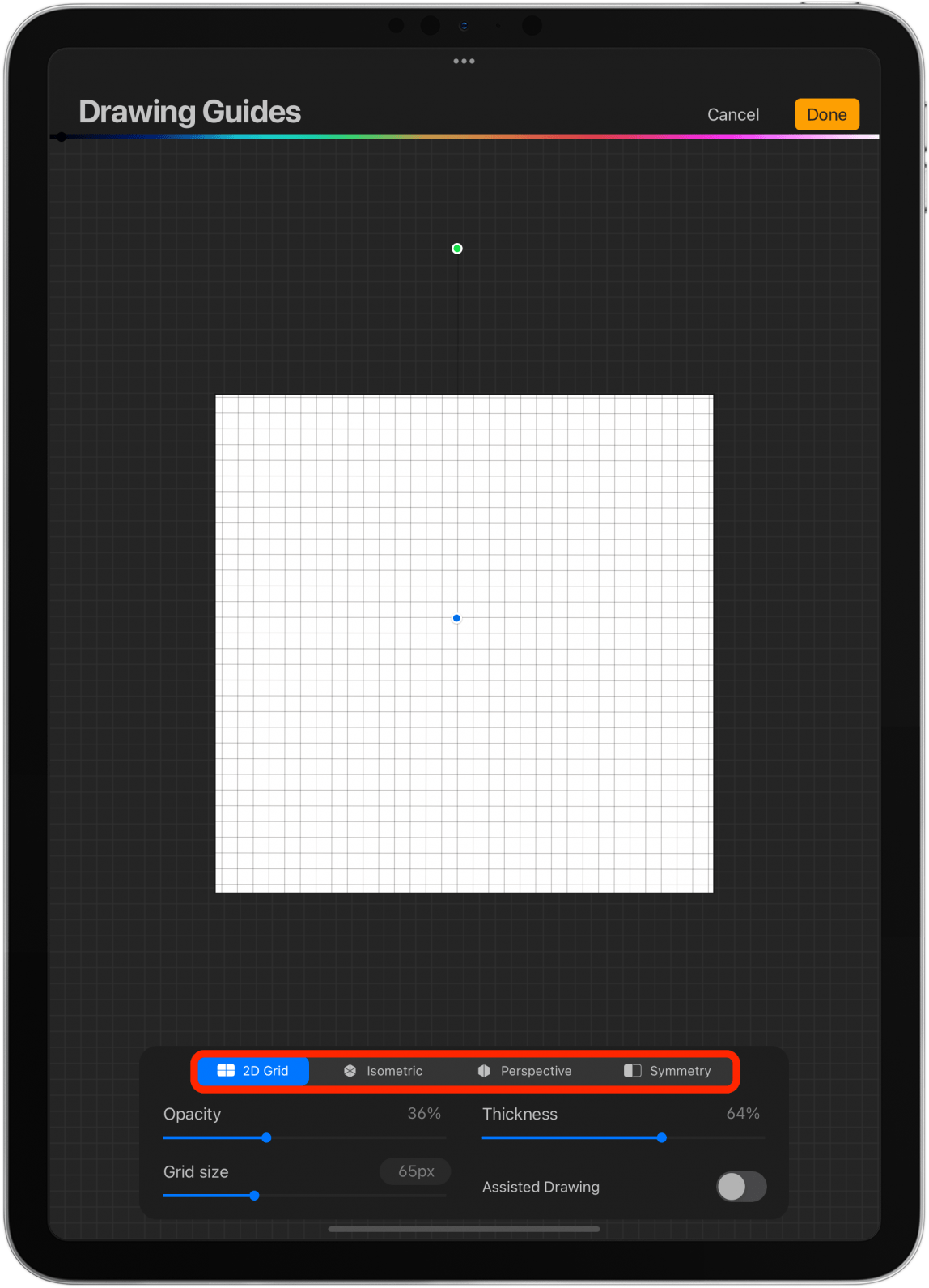 Here you can pick between 2D Grid, Isometric, Perspective, and Symmetry.