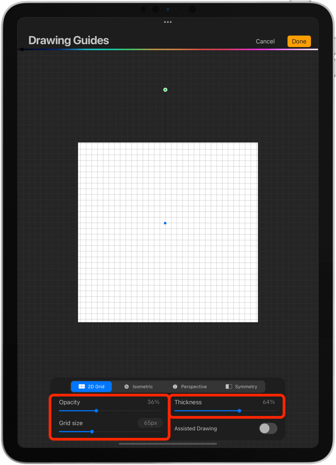 You can also alter the grid by adjusting the opacity, thickness, and size.