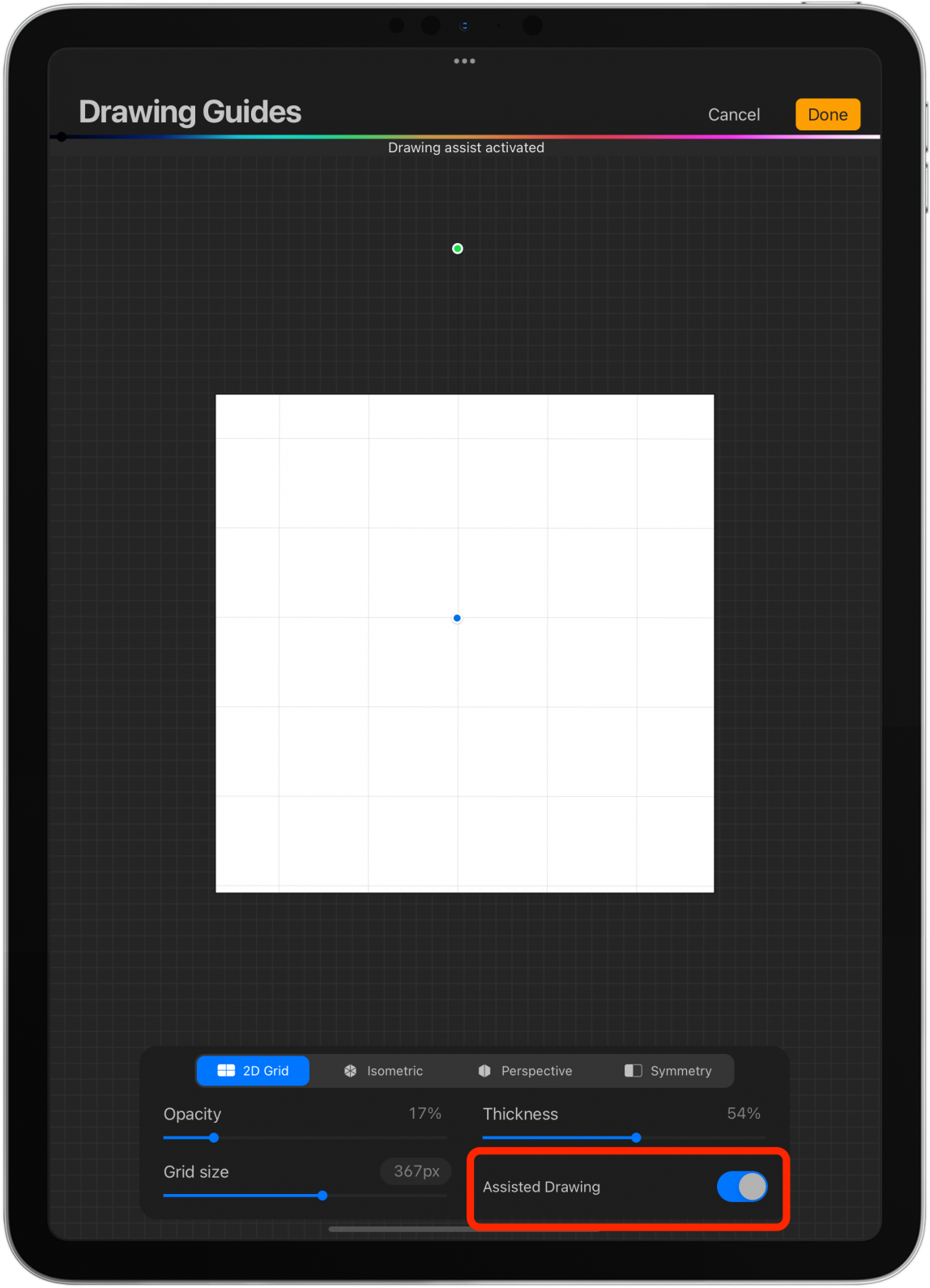 Toggle on Assisted Drawing.