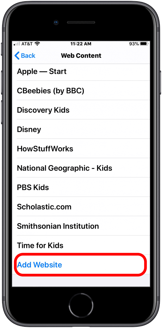 add website to parental control settings