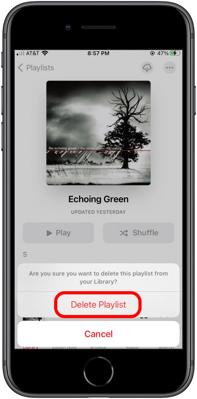 Tap Delete Playlist to confirm removal from Apple Music