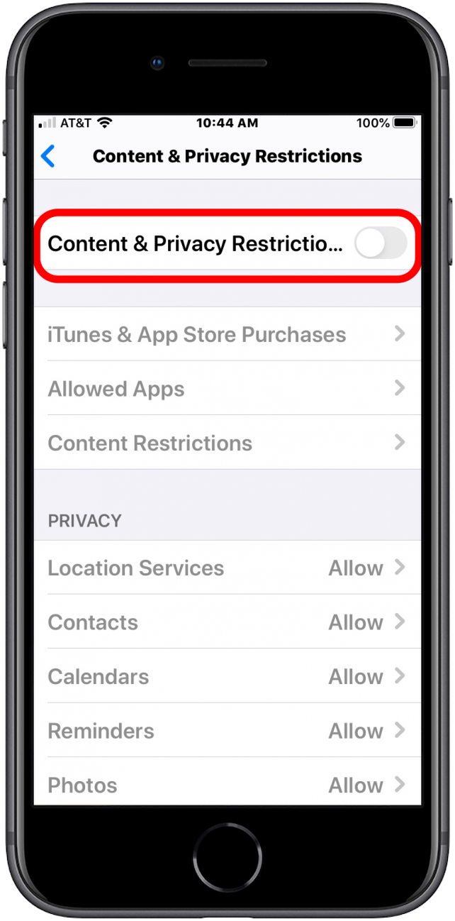 content and privacy restrictions