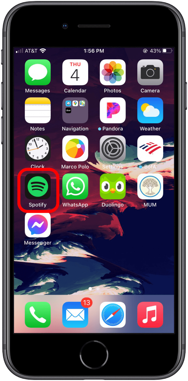 Select the Spotify app on your Home screen to open