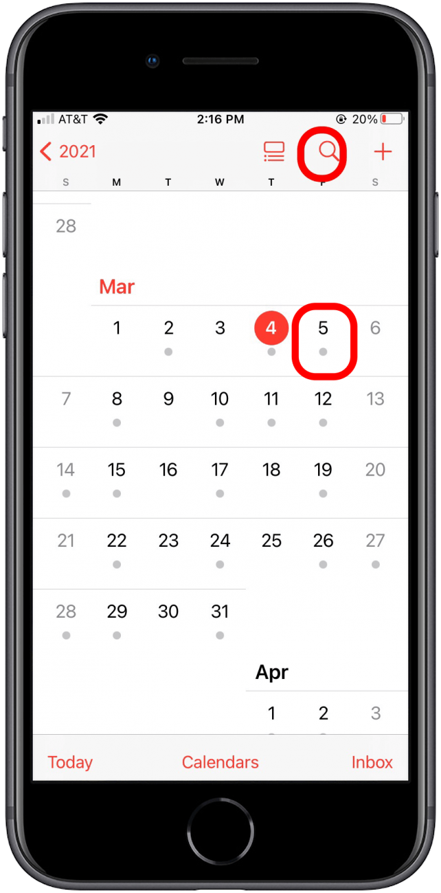 Search the calendar event or tap the day of the event to view