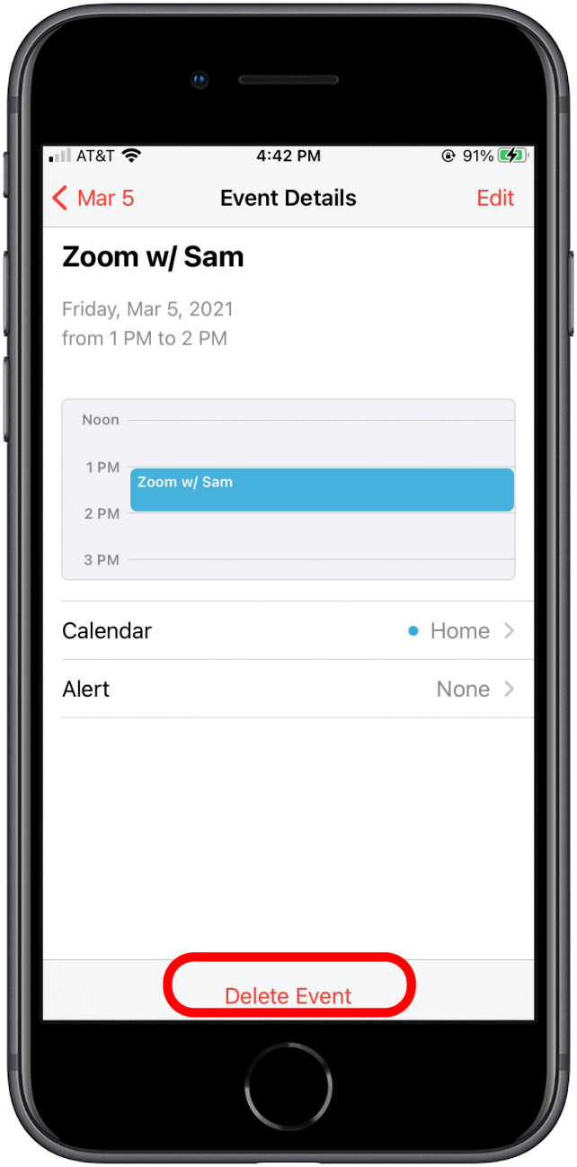 Tap Delete Event to remove from your calendar