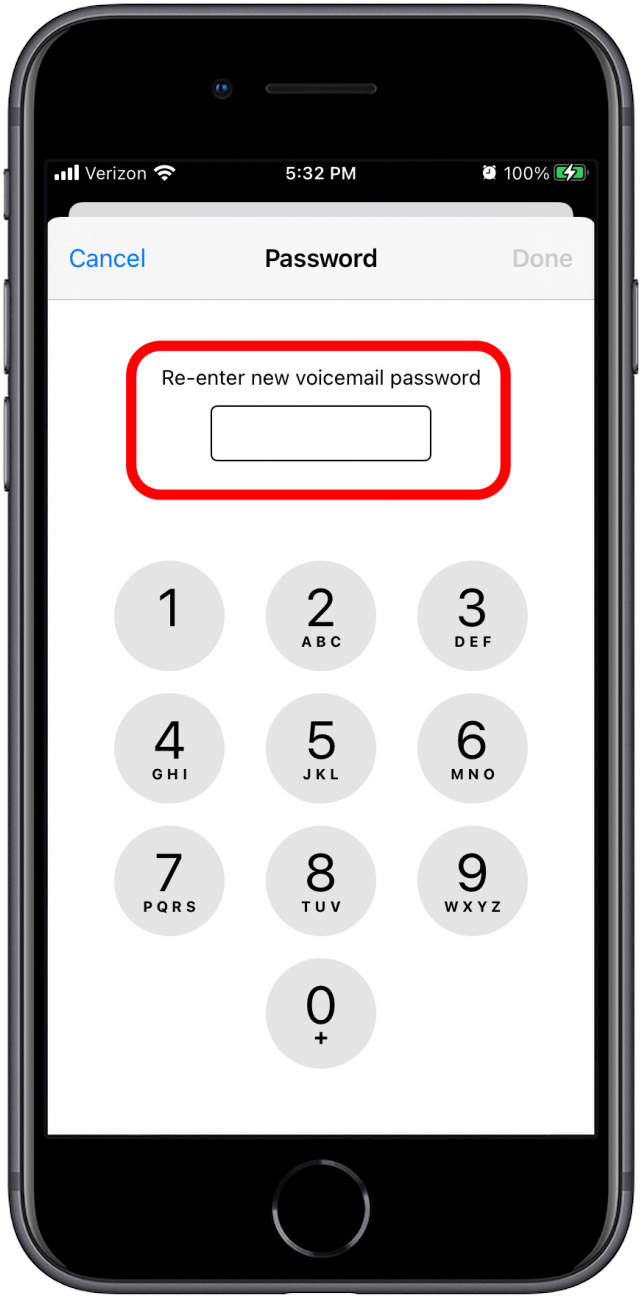 Re-enter voicemail password